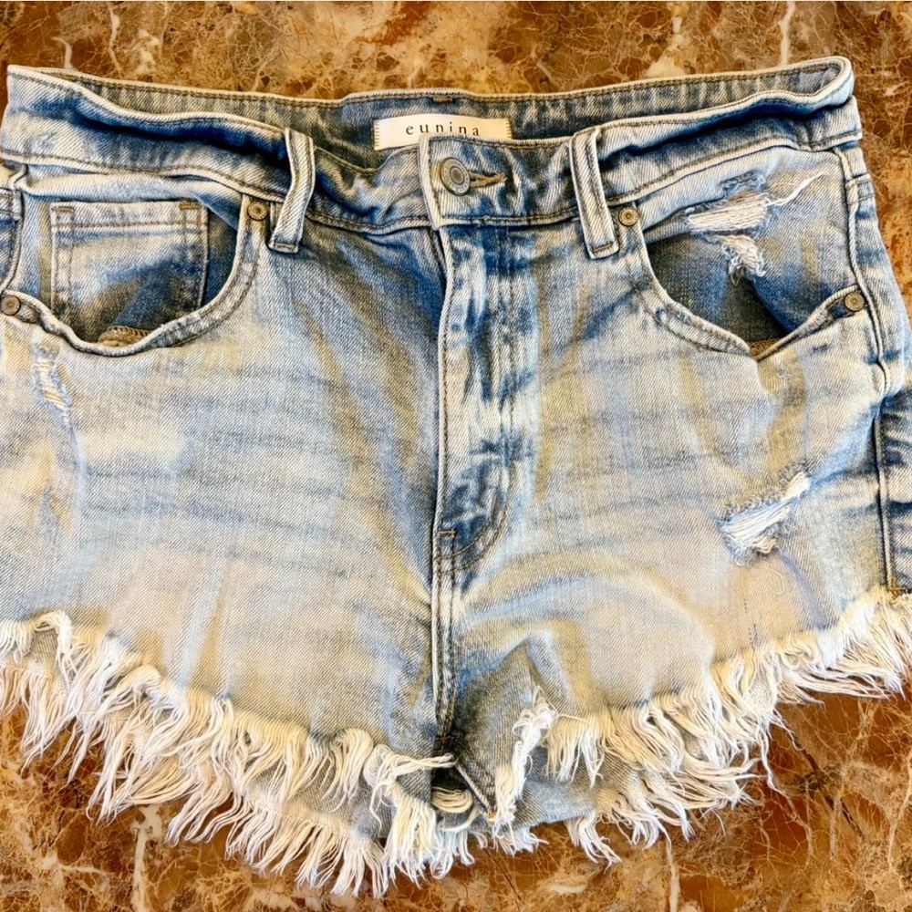Lulu's Blue Jean Shorts with Distressed Hem